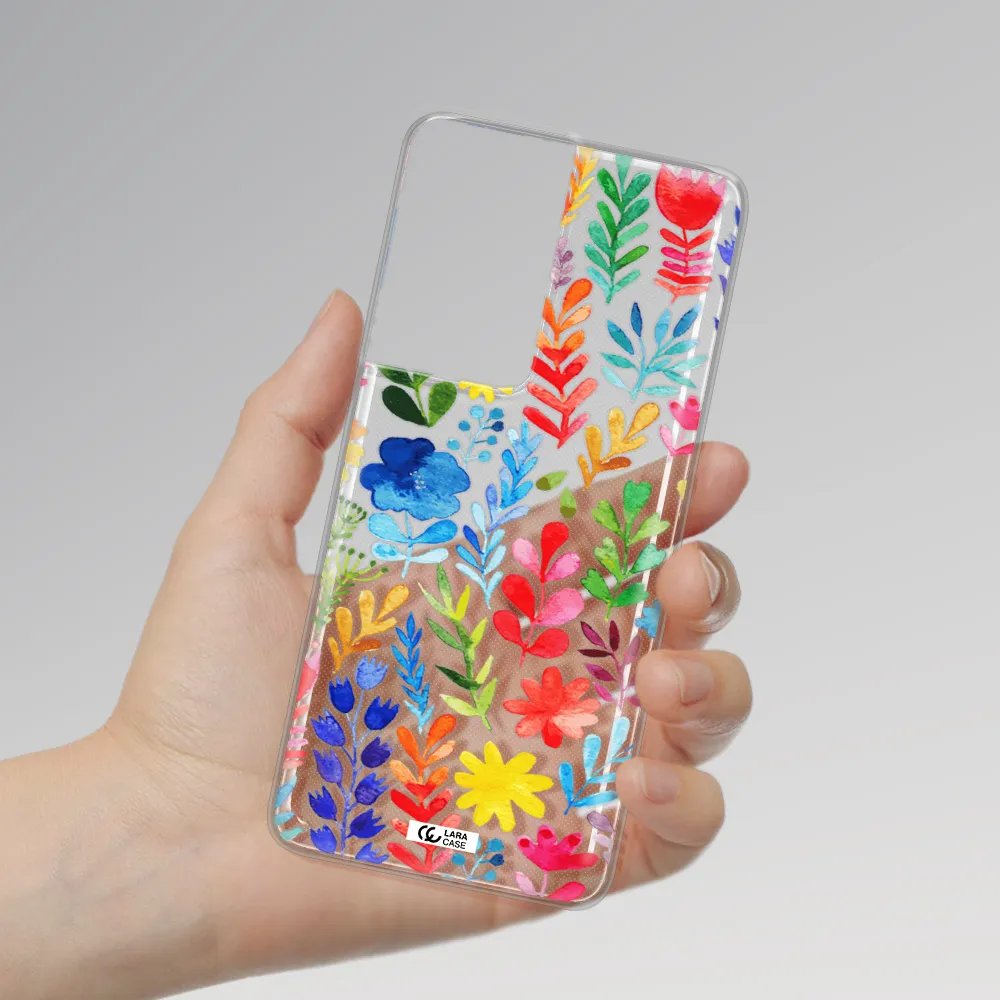 Colorful Watercolor Flowers Samsung S21 Ultra Clear TPU Case