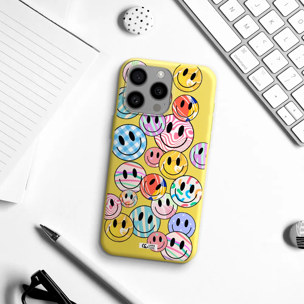 Colorful Smile Apple Iphone 15 Pro max Silicone canary yellow Case