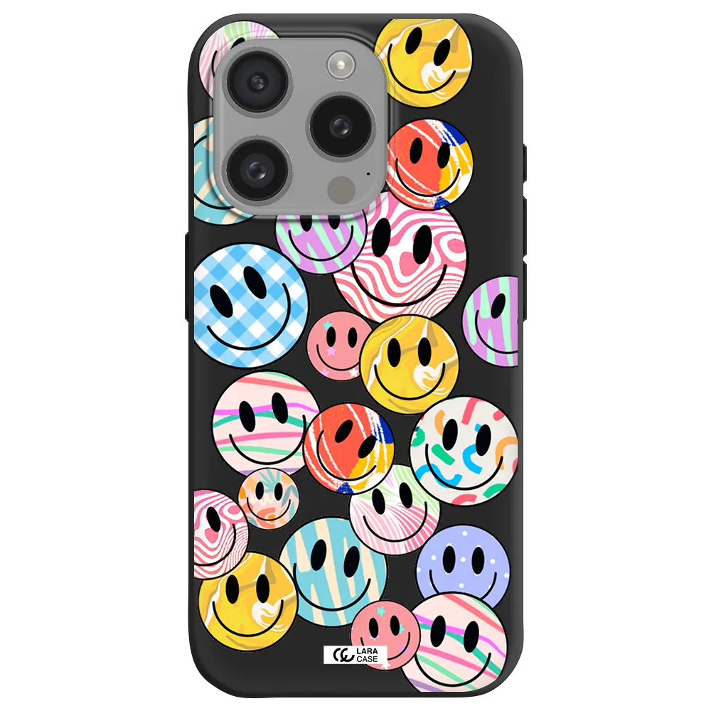 Colorful Smile Apple Iphone 15 Pro Silicone Black Case