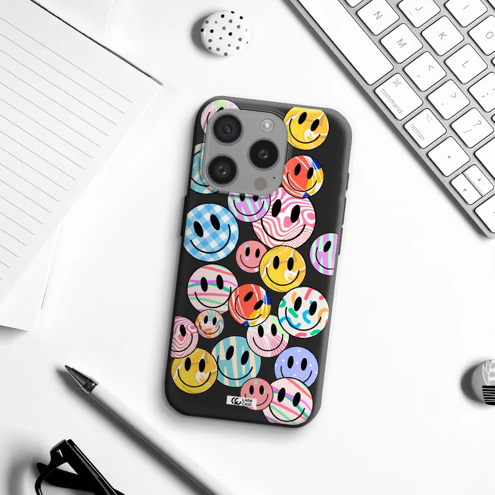 Colorful Smile Apple Iphone 15 Pro Silicone Black Case
