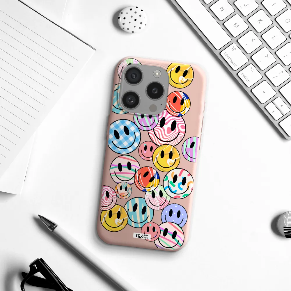 Colorful Smile Apple Iphone 15 Pro Silicone Pastel Pink Case
