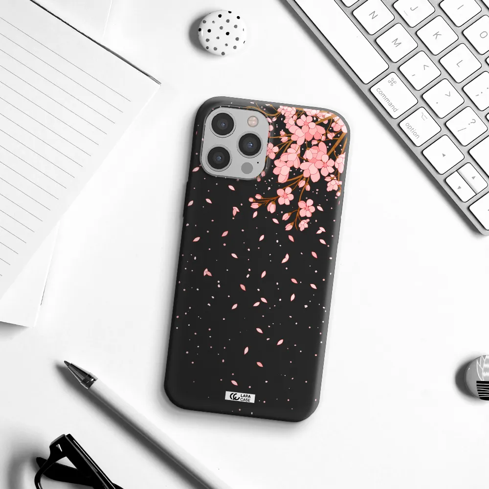 Sakura Fall Apple iPhone 12 pro max Silicone black Case