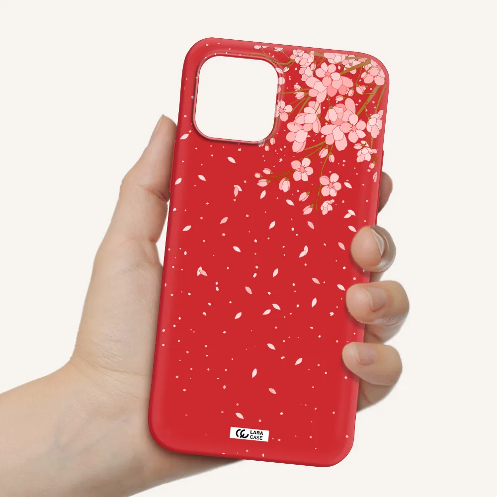 Sakura Fall Apple iPhone 12 Silicone Imperial Red Case