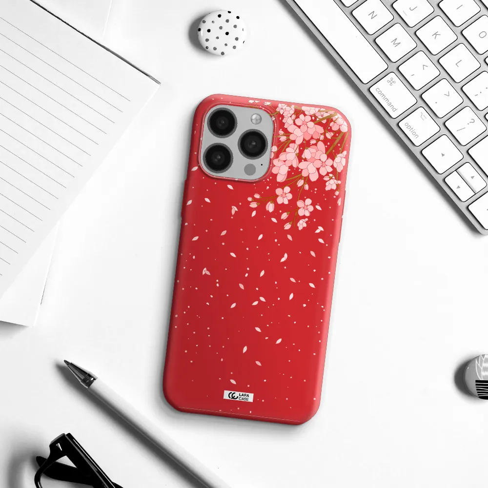 Sakura Fall Apple iPhone 13 Pro Max Silicone Imperial Red Case