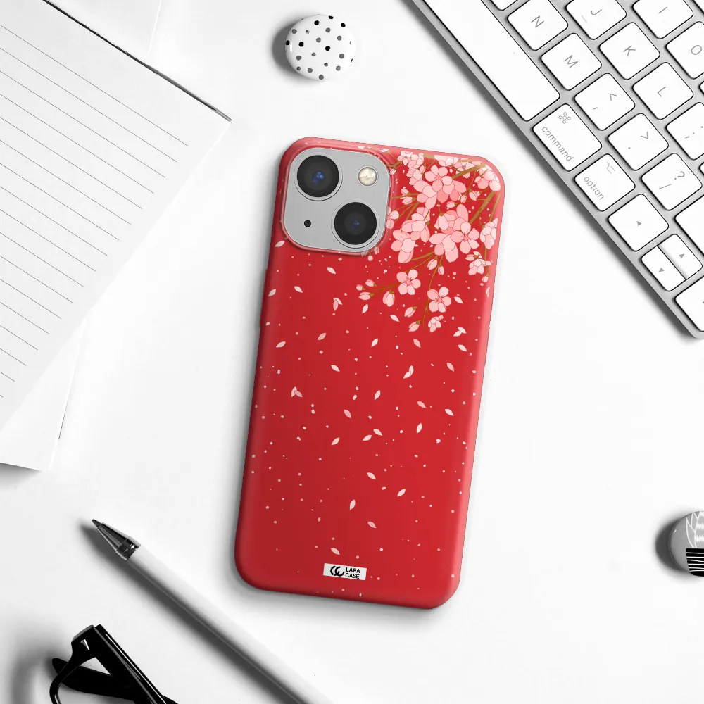 Sakura Fall Apple iPhone 13 Silicone Imperial Red Case