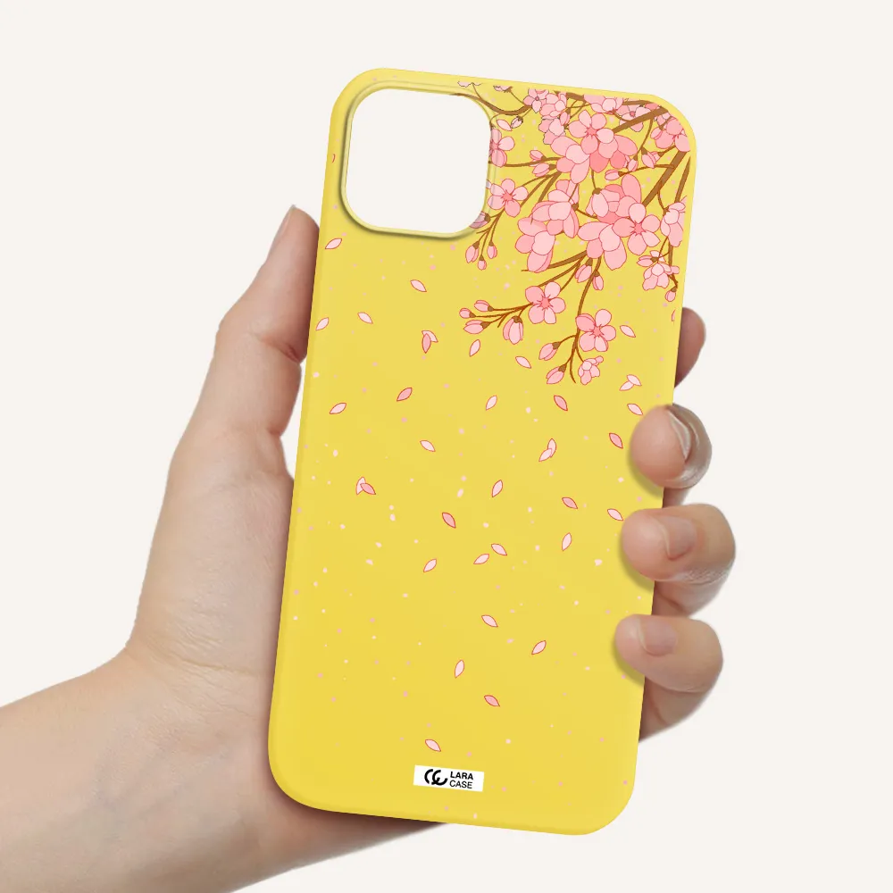 Sakura Fall Apple iPhone 14 plus Silicone canary yellow Case