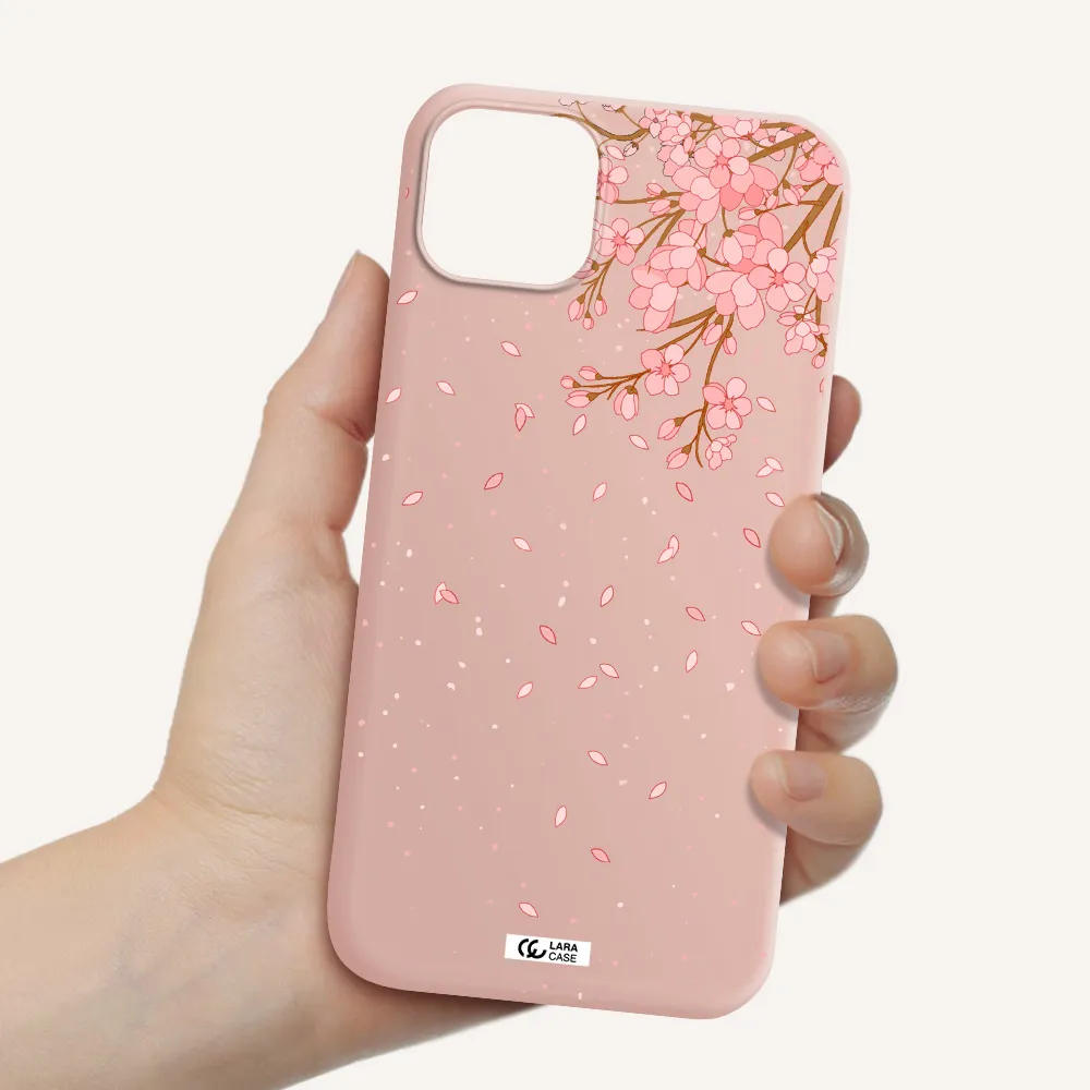 Sakura Fall Apple iPhone 14 plus Silicone pastel pink Case