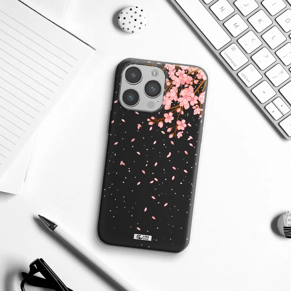 Sakura Fall Apple iPhone 14 pro max Silicone black Case