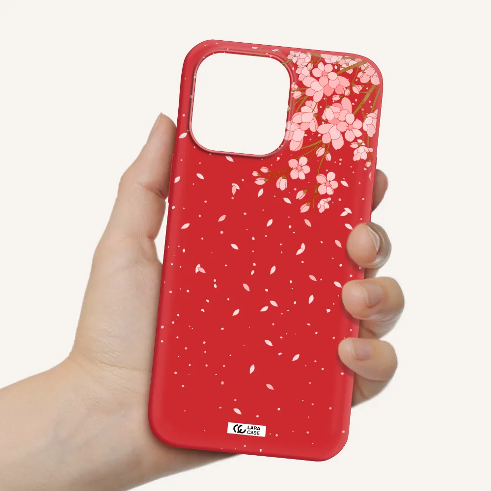 Sakura Fall Apple iPhone 14 pro max Silicone Imperial Red Case