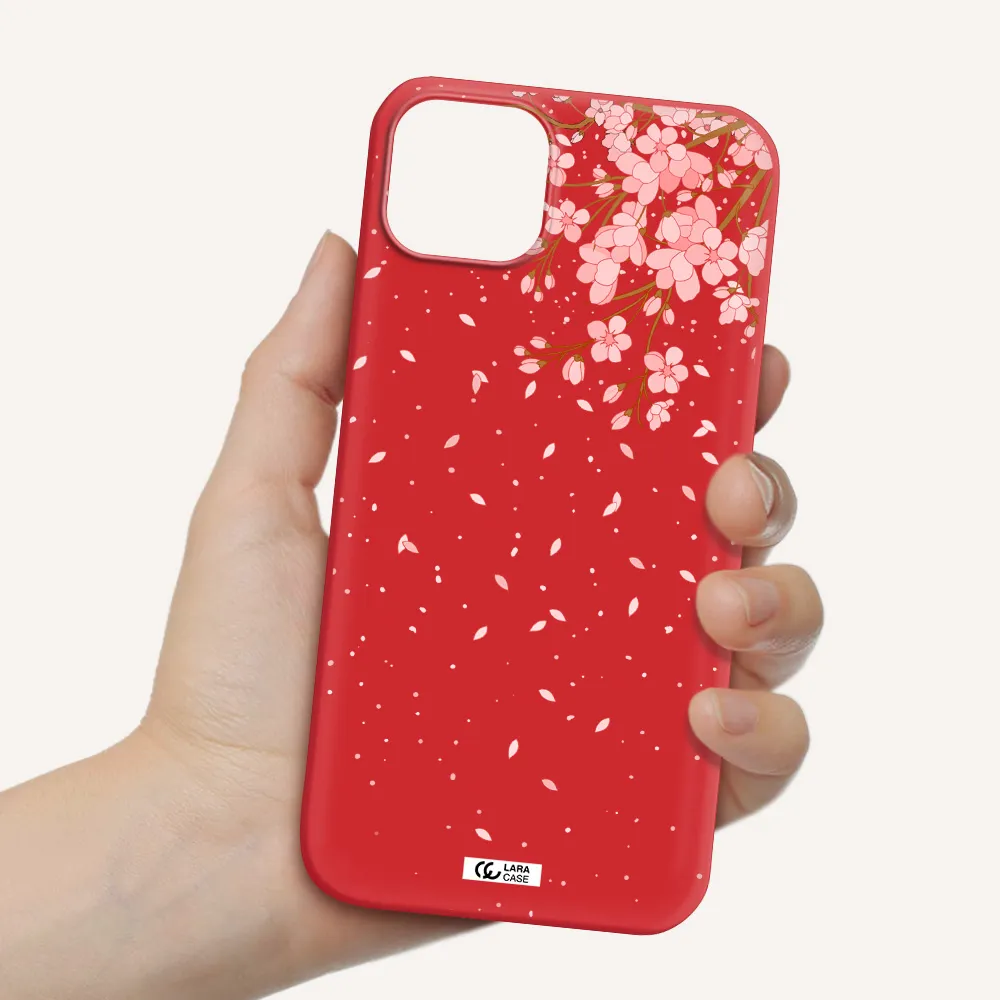 Sakura Fall Apple iPhone 14 Silicone Imperial Red Case