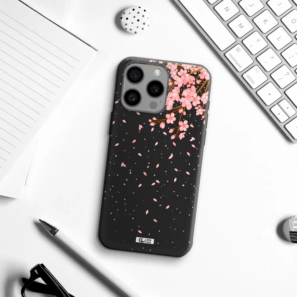 Sakura Fall Apple Iphone 15 Pro max Silicone black Case