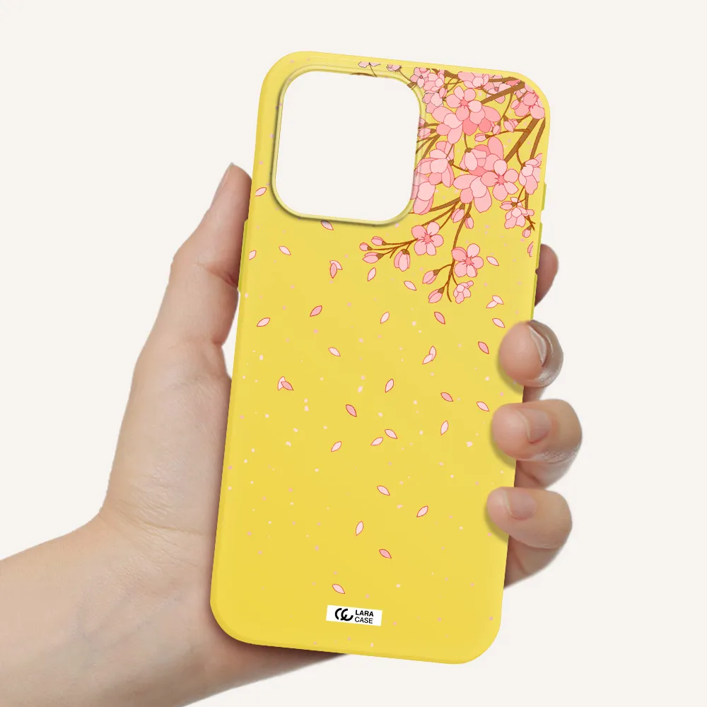 Sakura Fall Apple Iphone 15 Pro max Silicone canary yellow Case