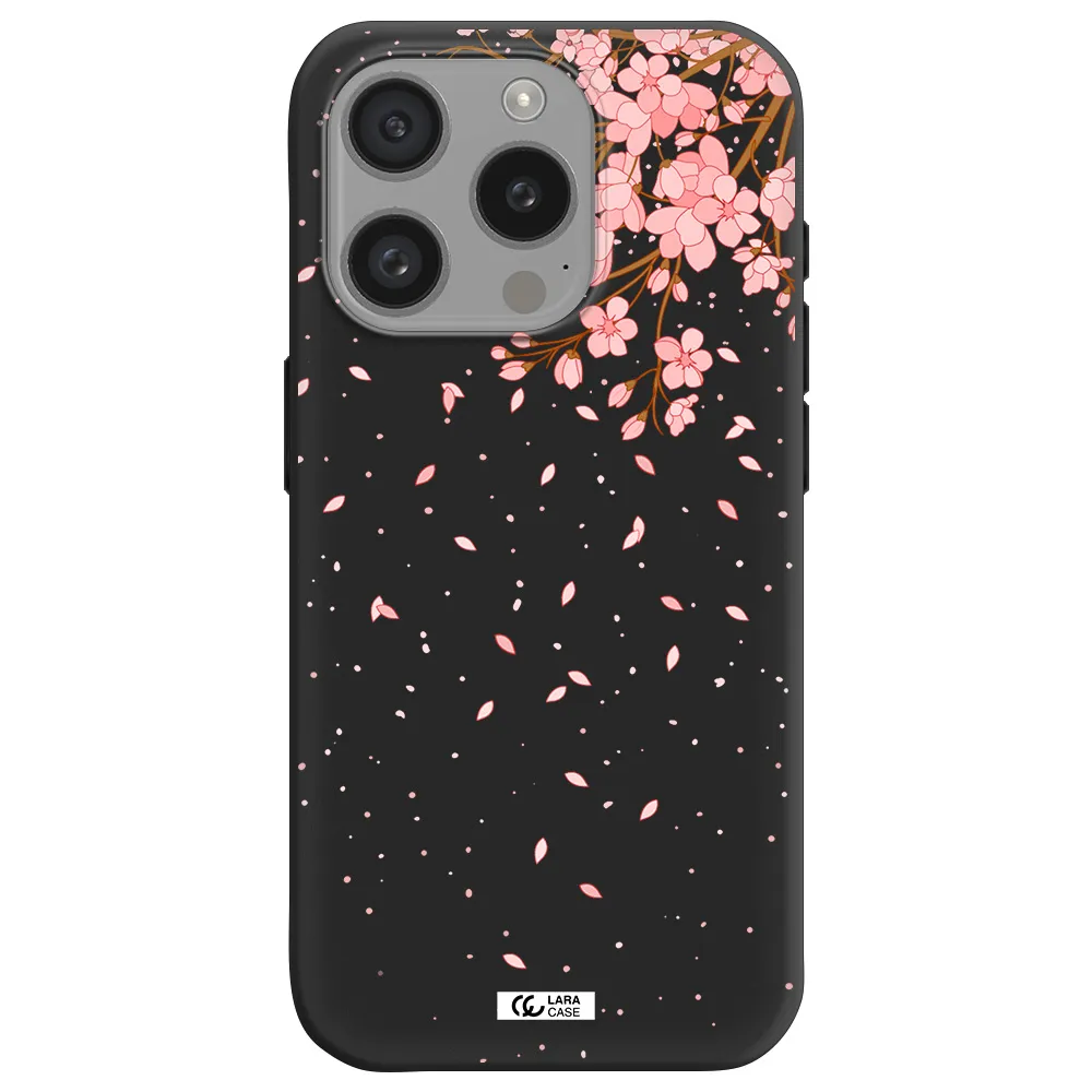 Sakura Fall Apple Iphone 15 Pro Silicone Black Case