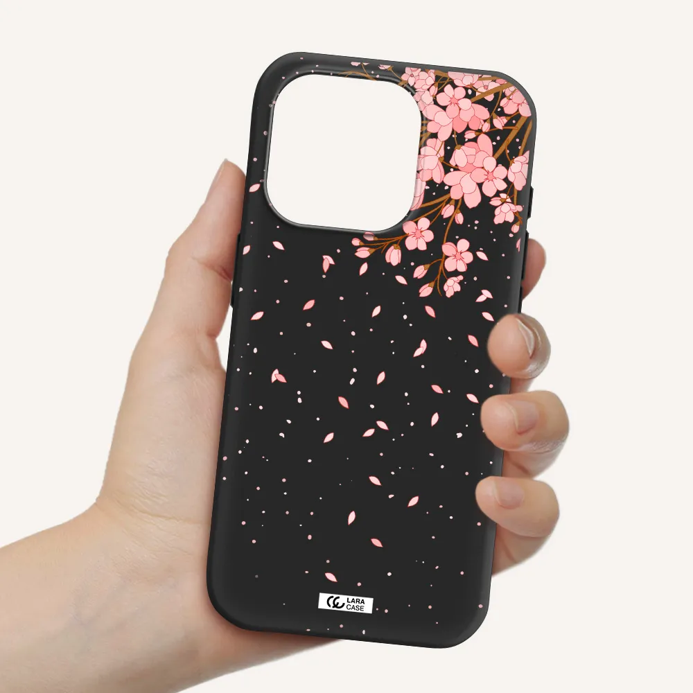 Sakura Fall Apple Iphone 15 Pro Silicone Black Case