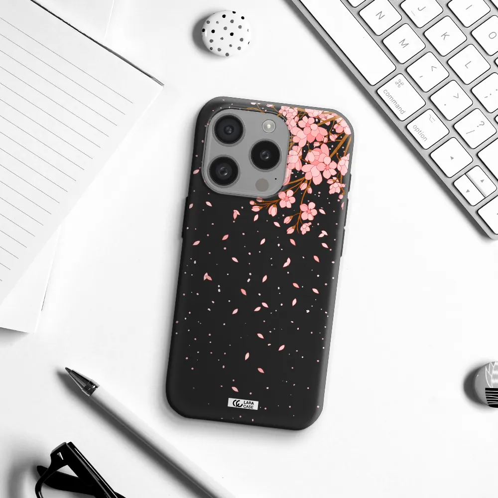 Sakura Fall Apple Iphone 15 Pro Silicone Black Case