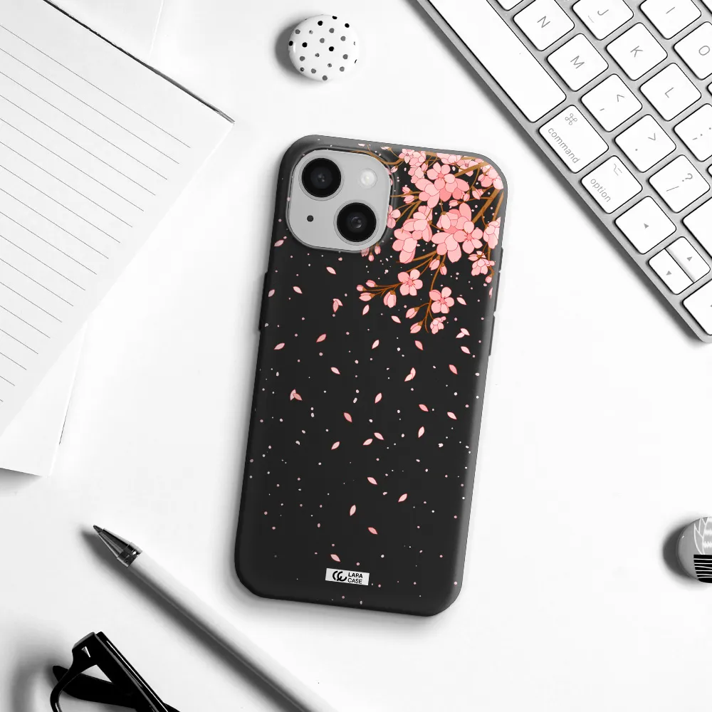 Sakura Fall Apple iPhone 15 Silicone black Case