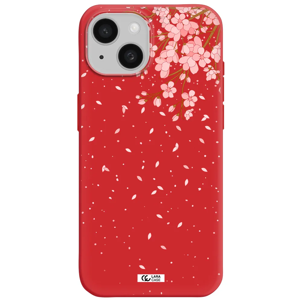Sakura Fall Apple Iphone 15 Silicone Imperial Red Case