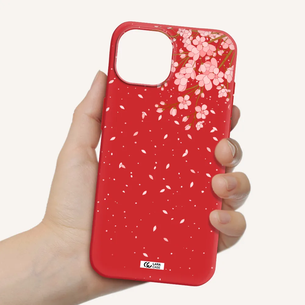 Sakura Fall Apple Iphone 15 Silicone Imperial Red Case
