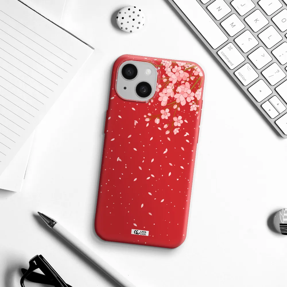 Sakura Fall Apple Iphone 15 Silicone Imperial Red Case