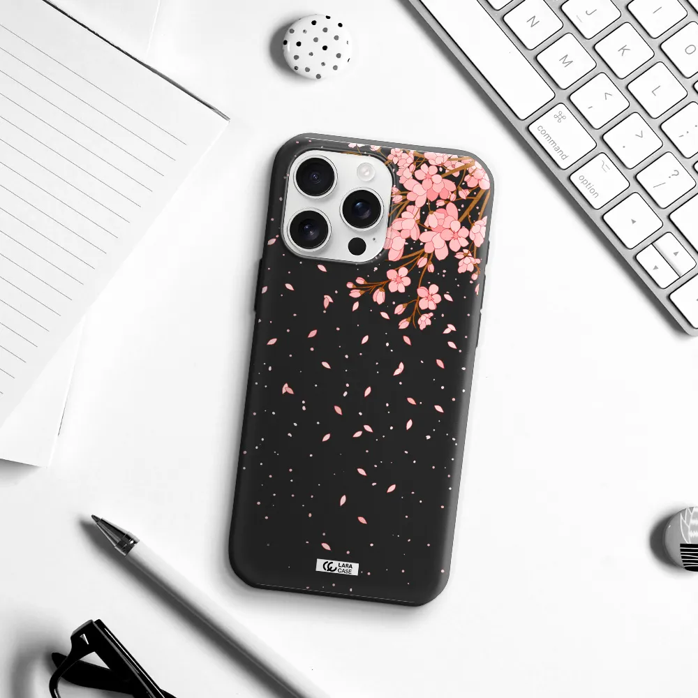 Sakura Fall Apple Iphone 16 Pro Max Silicone Black Case