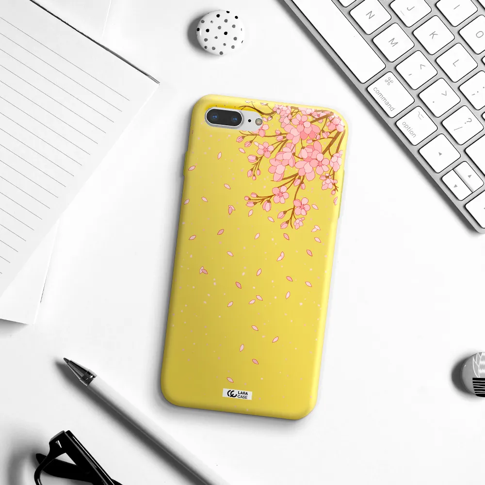 Sakura Fall Apple iPhone 8 plus Silicone canary yellow Case