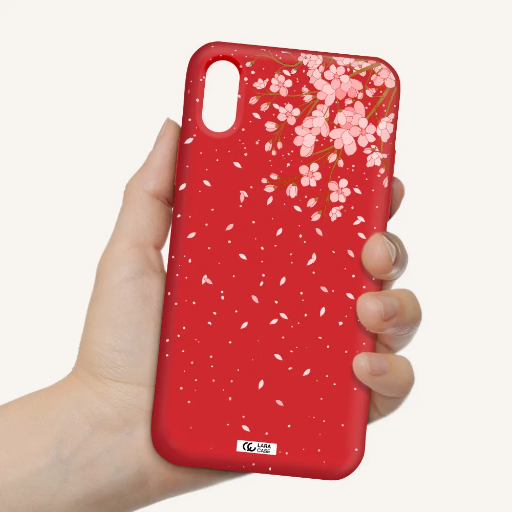 Sakura Fall Apple iPhone X Silicone Imperial Red Case