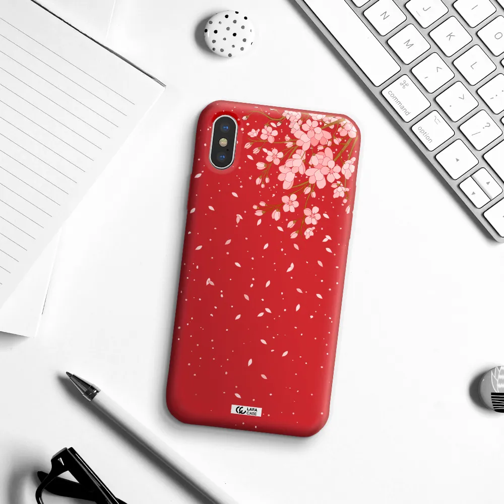 Sakura Fall Apple iPhone XS Silicone Imperial Red Case