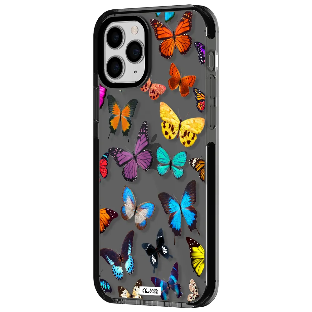 Colorful Butterflies Apple iPhone 11 pro impact Smoke Black Case
