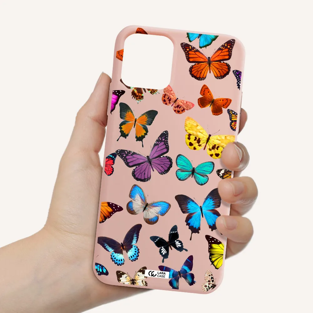 Colorful Butterflies Apple iPhone 11 pro max Silicone pastel pink Case