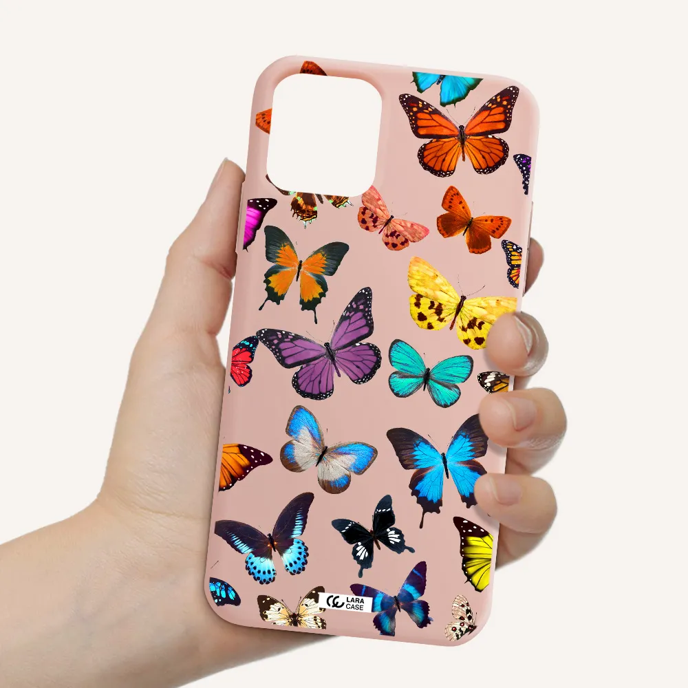 Colorful Butterflies Apple iPhone 11 pro Silicone pastel pink Case