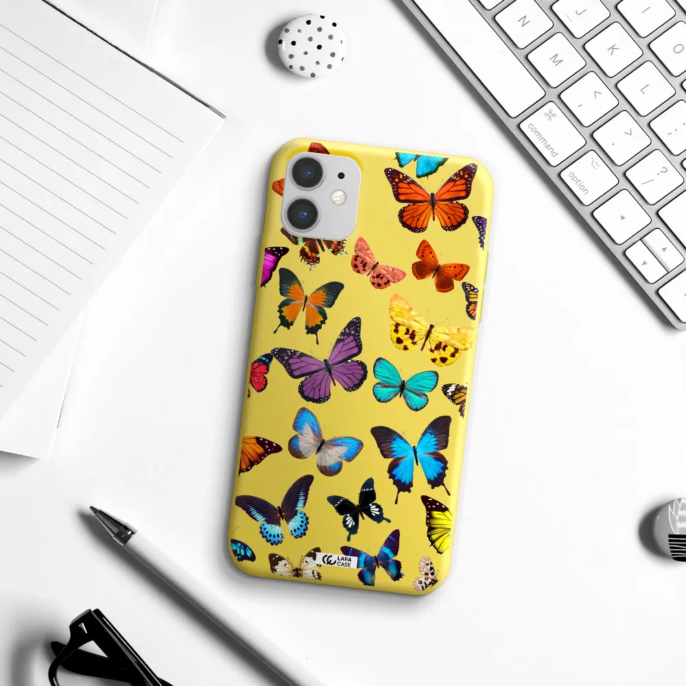 Colorful Butterflies Apple iPhone 11 Silicone canary yellow Case