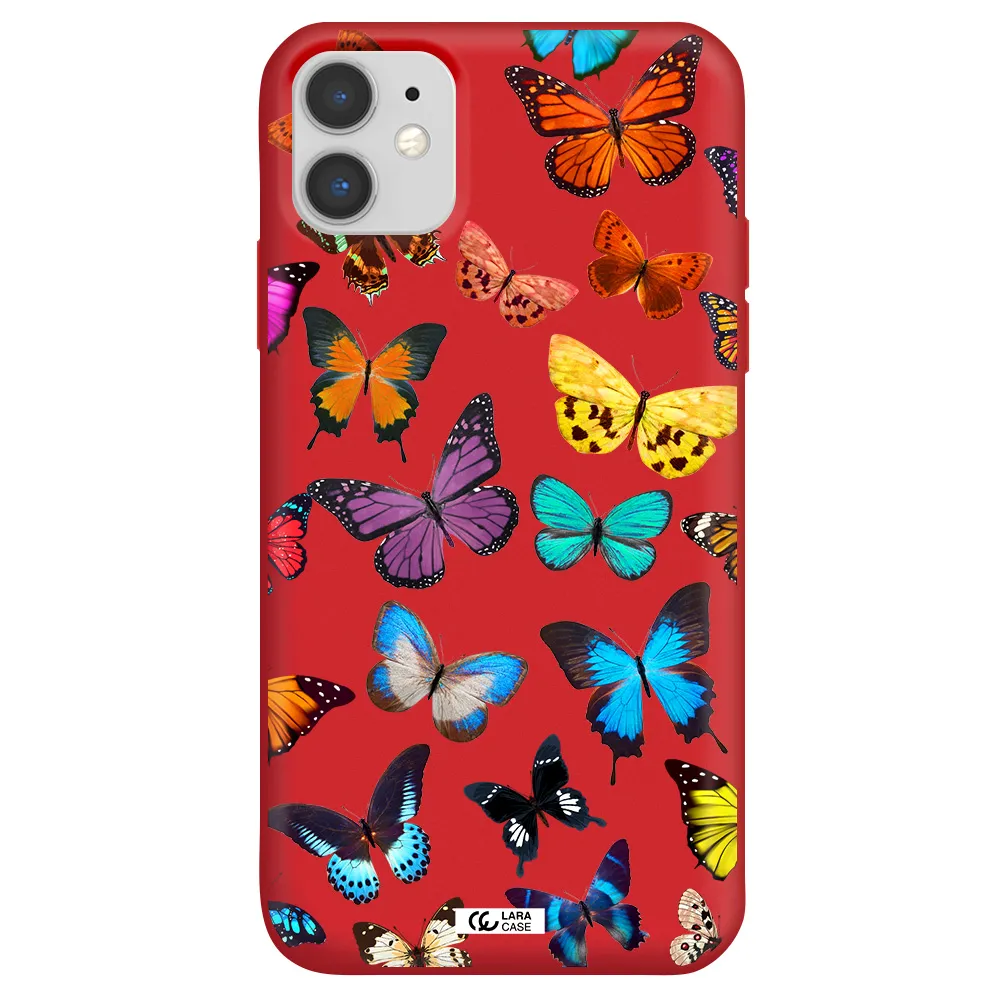 Colorful Butterflies Apple iPhone 11 Silicone Imperial Red Case
