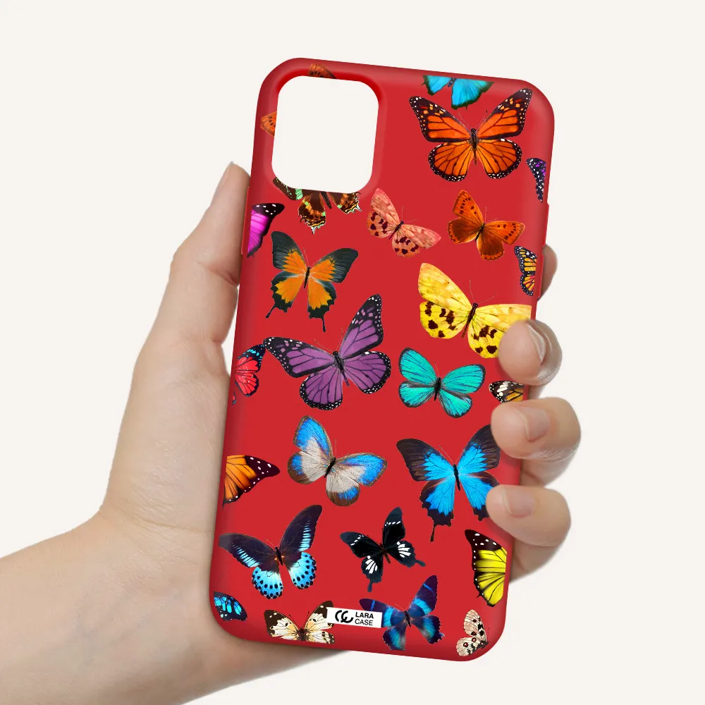 Colorful Butterflies Apple iPhone 11 Silicone Imperial Red Case