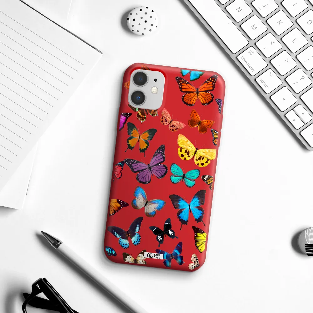 Colorful Butterflies Apple iPhone 11 Silicone Imperial Red Case