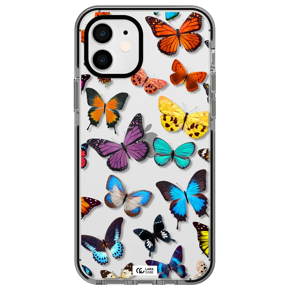 Colorful Butterflies Apple iPhone 12 impact black border Case