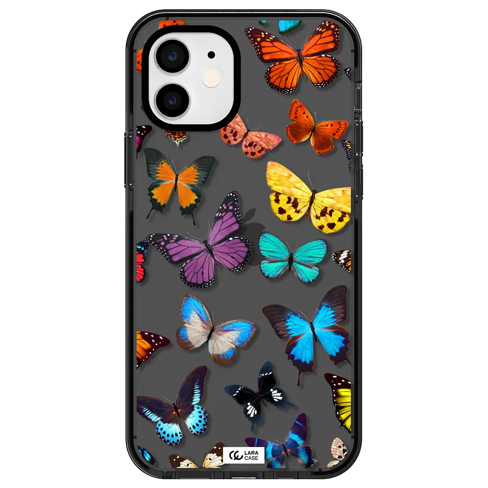 Colorful Butterflies Apple iPhone 12 impact Smoke Black Case