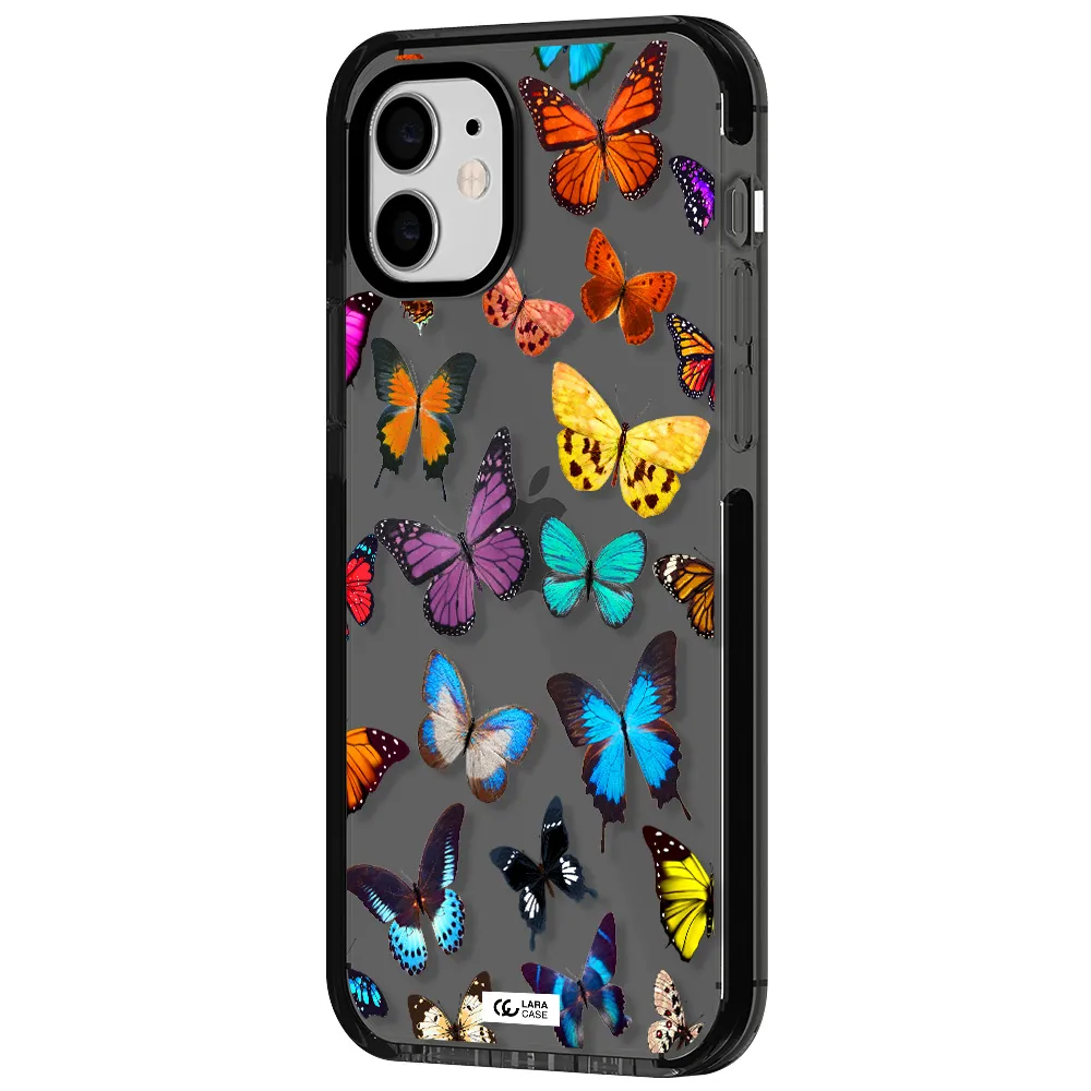 Colorful Butterflies Apple iPhone 12 impact Smoke Black Case