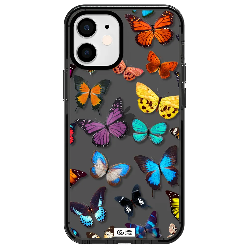 Colorful Butterflies Apple iPhone 12 mini impact Smoke Black Case