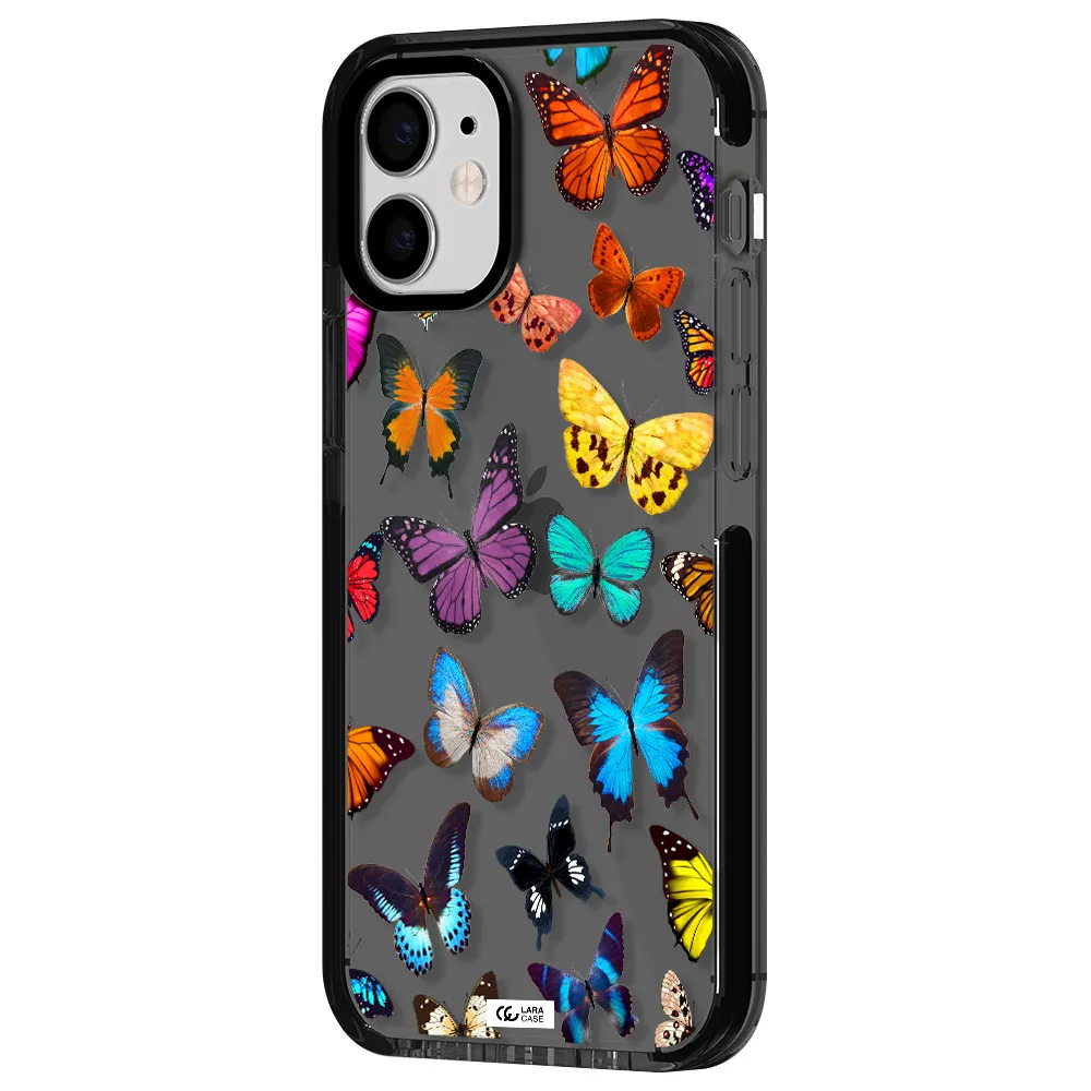 Colorful Butterflies Apple iPhone 12 mini impact Smoke Black Case