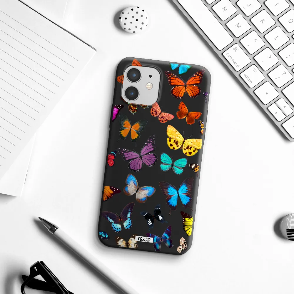 Colorful Butterflies Apple iPhone 12 mini Silicone black Case
