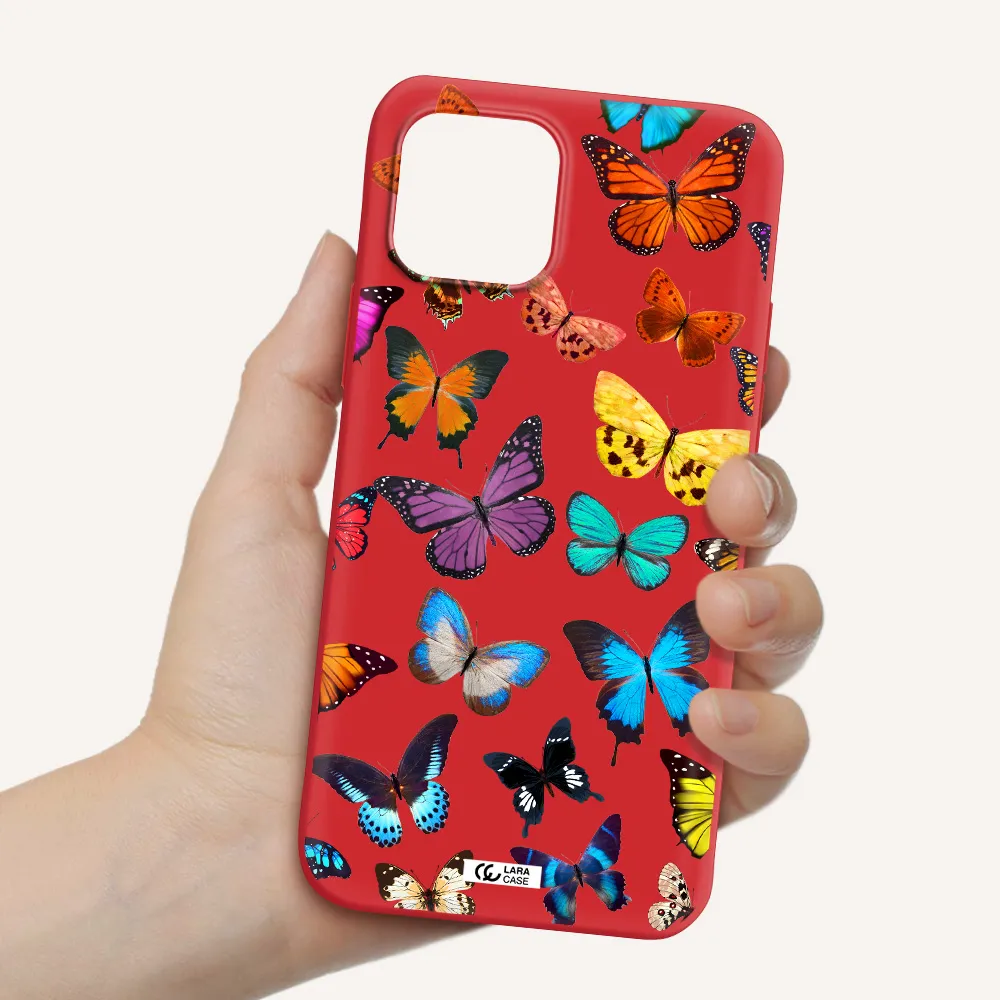 Colorful Butterflies Apple iPhone 12 mini Silicone Imperial Red Case