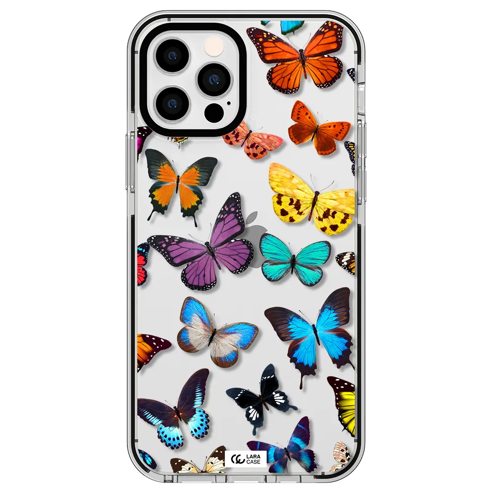 Colorful Butterflies Apple iPhone 12 pro impact black border Case