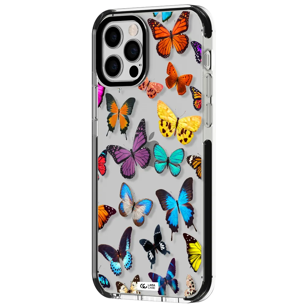 Colorful Butterflies Apple iPhone 12 pro impact black border Case