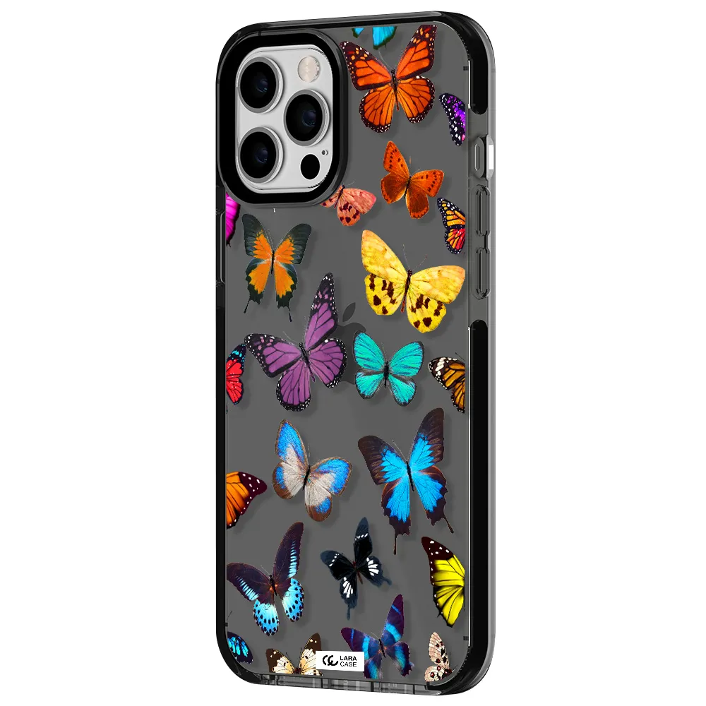 Colorful Butterflies Apple iPhone 12 pro max impact Smoke Black Case