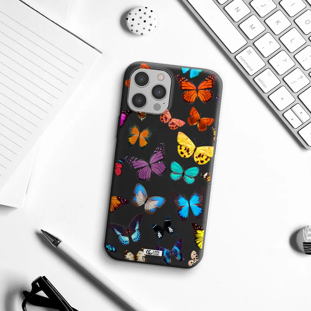 Colorful Butterflies Apple iPhone 12 pro max Silicone black Case
