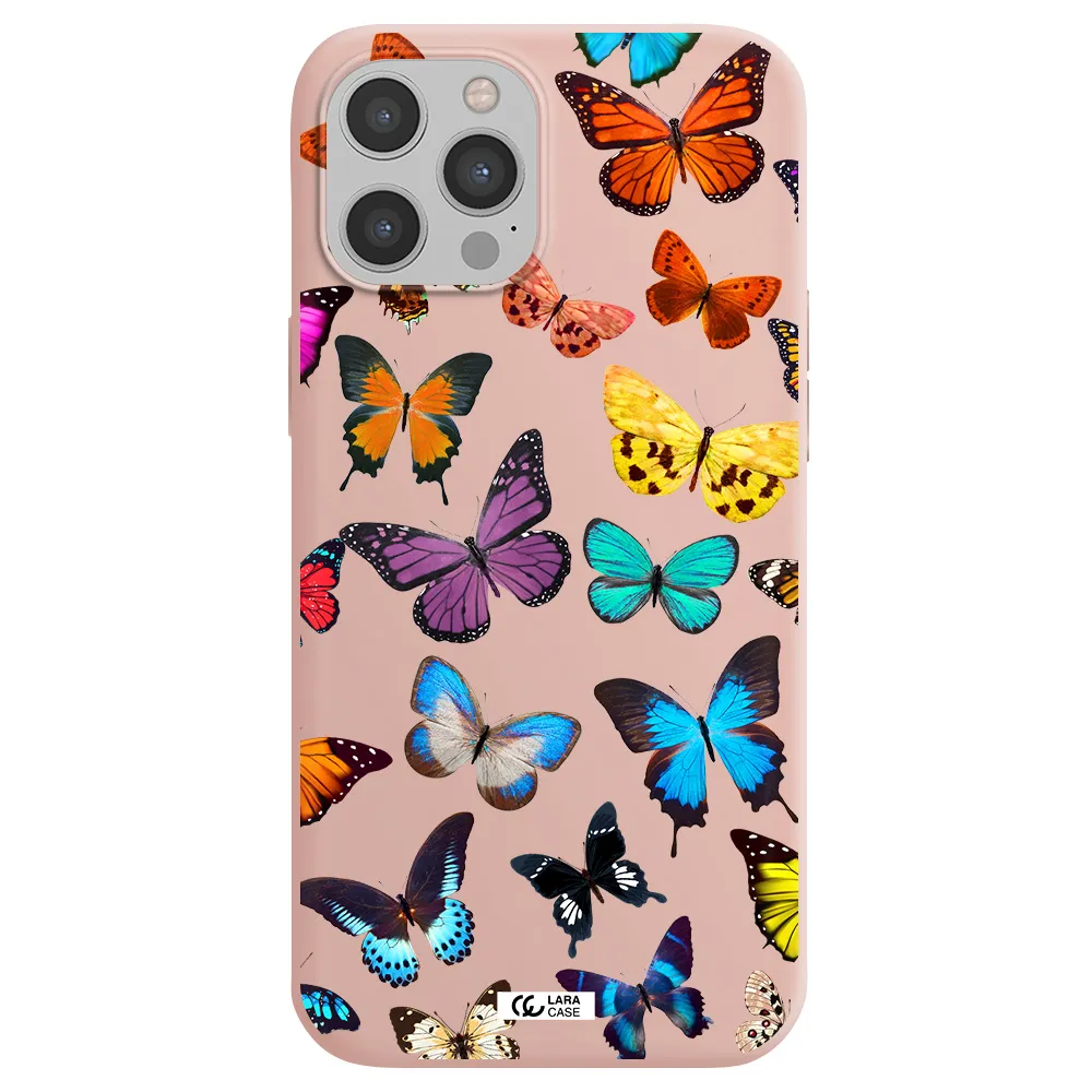 Colorful Butterflies Apple iPhone 12 pro max Silicone pastel pink Case