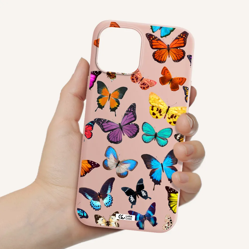 Colorful Butterflies Apple iPhone 12 pro max Silicone pastel pink Case