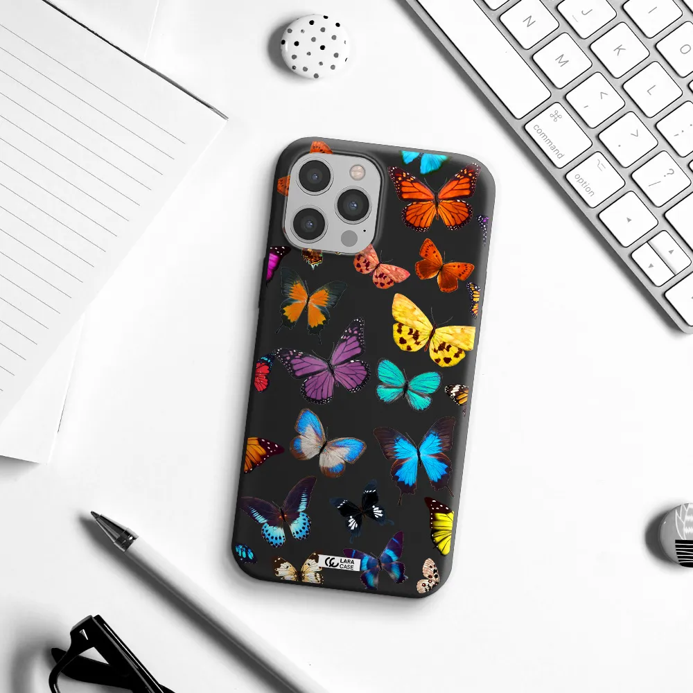 Colorful Butterflies Apple iPhone 12 pro Silicone black Case