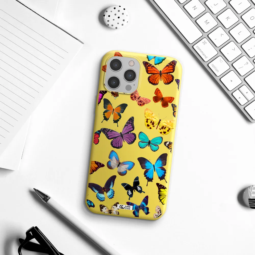 Colorful Butterflies Apple iPhone 12 pro Silicone canary yellow Case