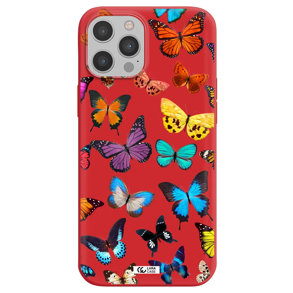 Colorful Butterflies Apple iPhone 12 pro Silicone Imperial Red Case